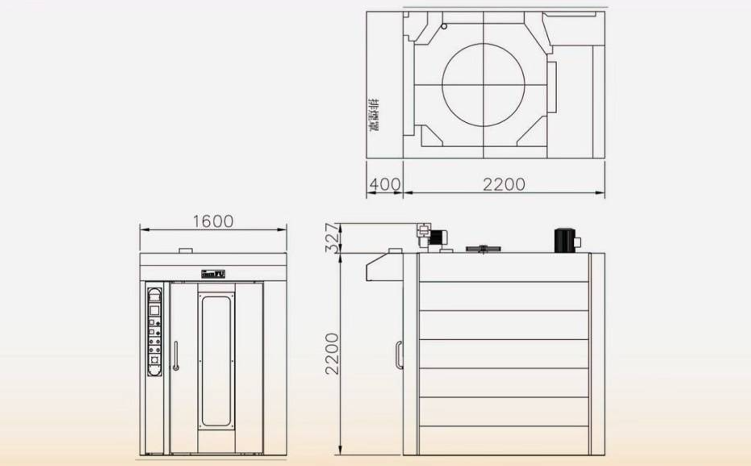 CF-120RO 旋轉台車爐 外觀與尺寸示意｜鴻成食品機械行